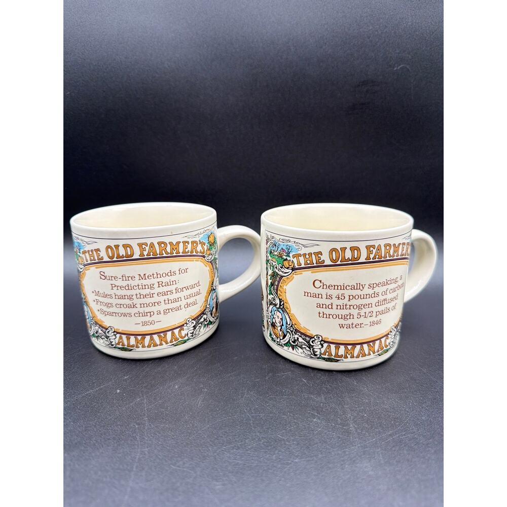 Vintage Old Farmer’s Almanac Coffee Mugs Korea Ceramic Cups Farmhouse Country